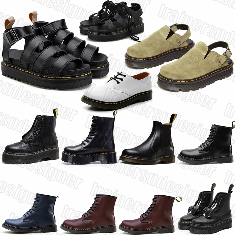 free shipping doc martin designer sandals for men women slippers luxury trainers shoe leather black white outdoor shoe sneakers