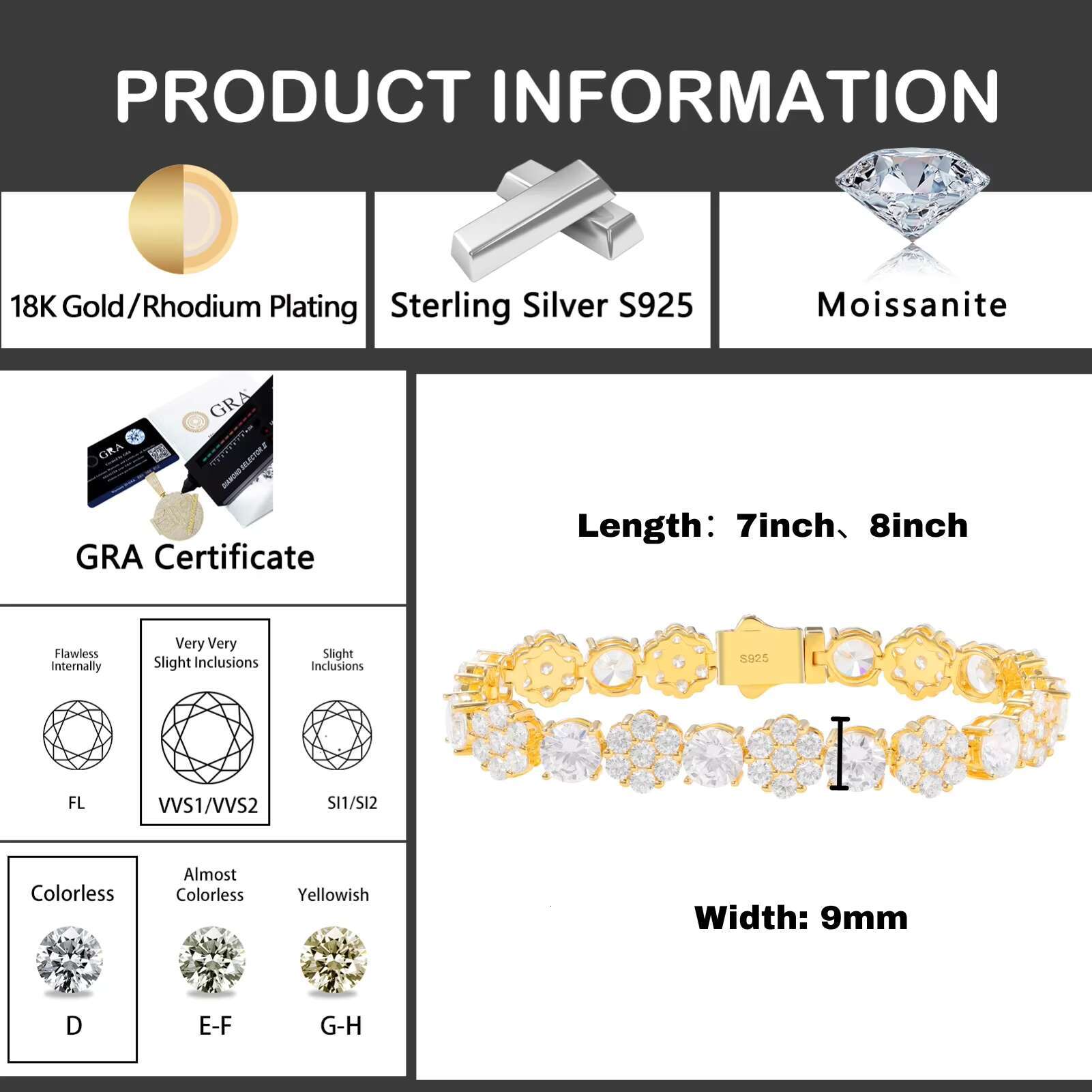 New Cluster Flower Design Bracelet 10mm Iced VVS D Moissanite Diamond Waterproof Tennis Chain Gold 925 Silver Men Womens Hip