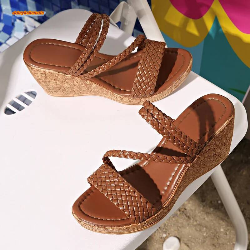 Wowen Straps Wedge Sandals Women Summer 2025 Chunky Platform Plus Size 36-43 Bohemian Shoes Woman Vintage High Heels Sandalias ddmykukumalu