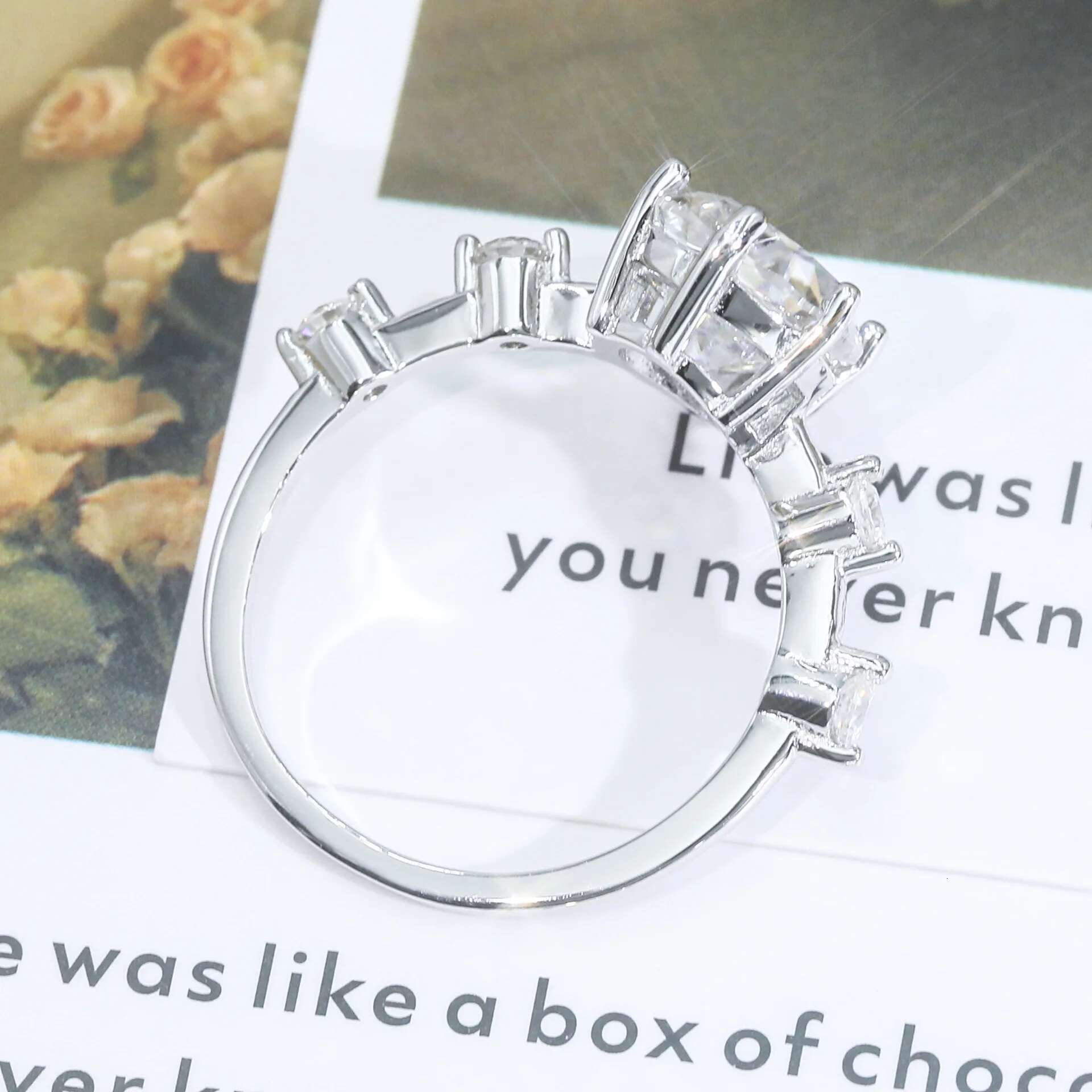 4CT Full Moissanite Diamond D Color VVS Pear Cut Womens Ring S925 Sterling Sliver Plated White Gold Wedding Rings for Women