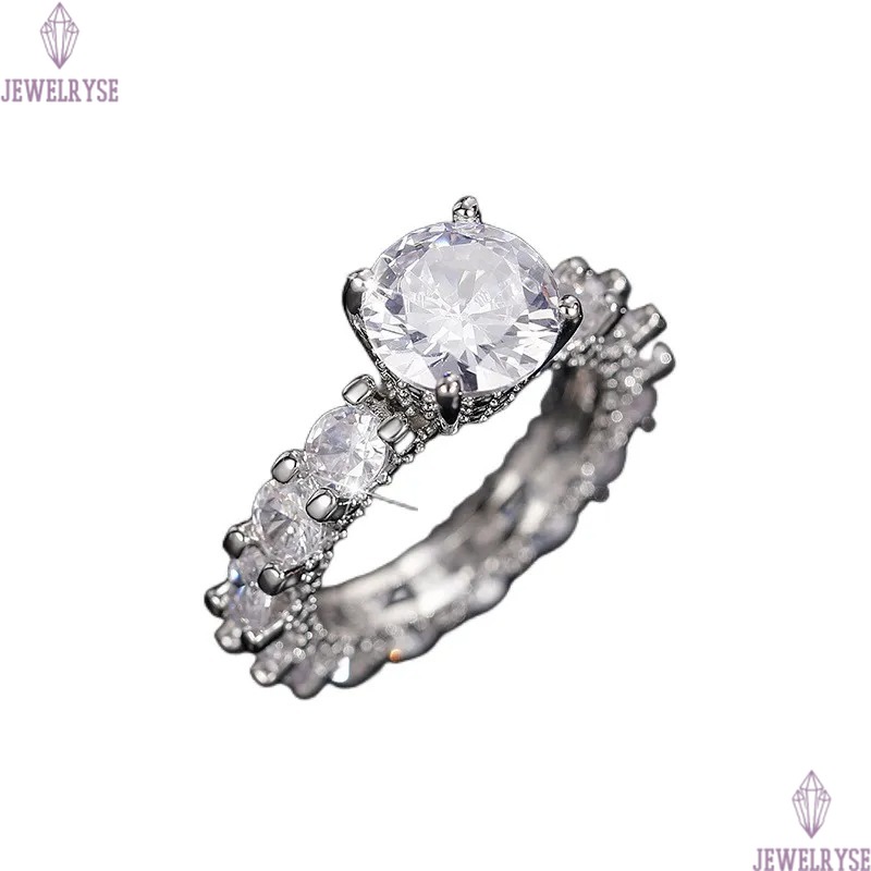Wedding Rings Luxury Jewelry 925 Sterling Silver Fill Round Cut White Topaz CZ Diamond Eternity Party Women Engagement Bridal Ring For Lover Gift