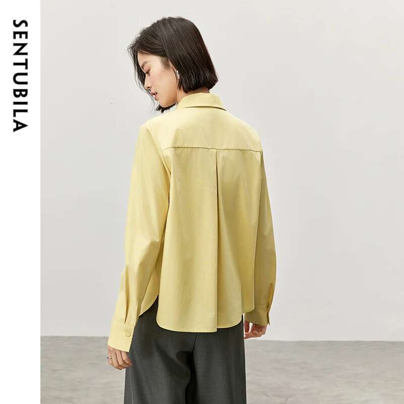 SENTUBILA Women Casual Cotton Shirt 2025 Office Lady Loose Comfort Turn Down Collar Single Breasted Shirts & Blouses 143C56999