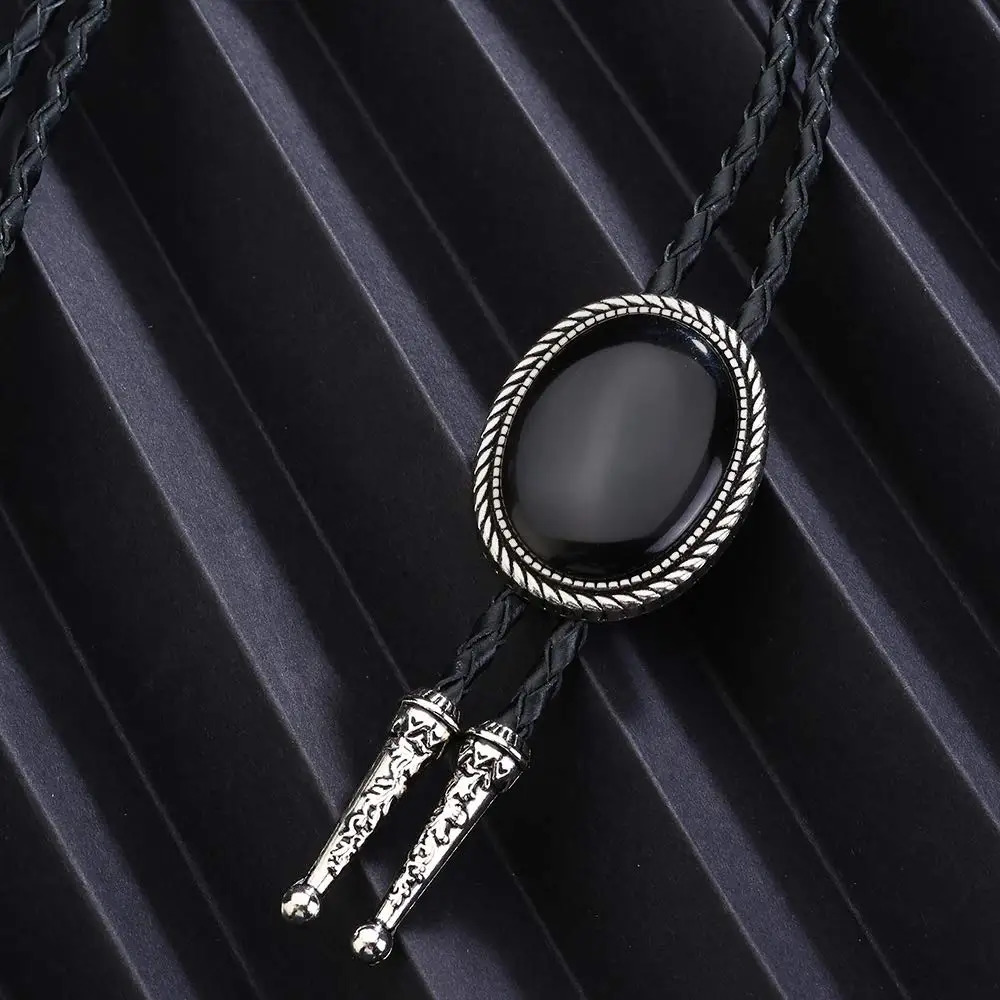 Naturel stone agate onxy bolo tie for man Indian cowboy western cowgirl leather rope zinc alloy necktie 250430