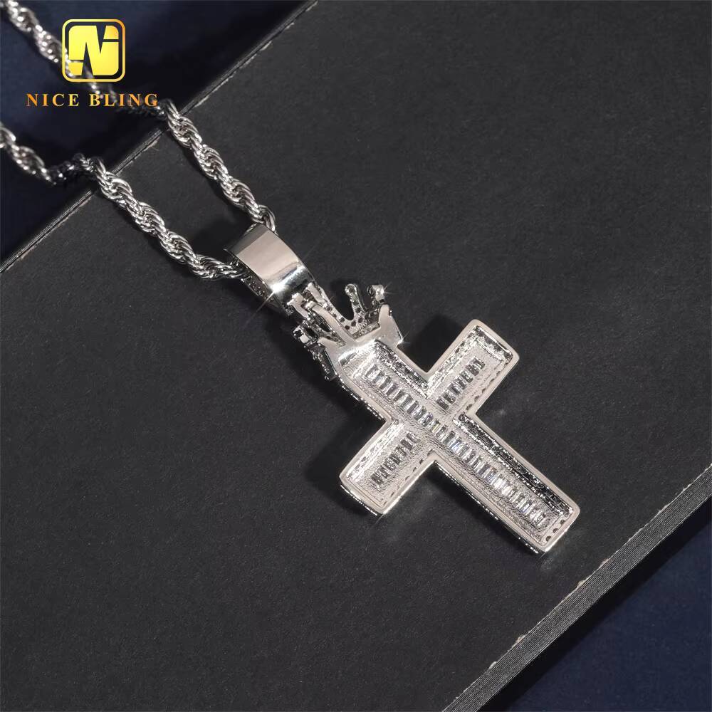 NEW ARRIVAL Crown Cross Pendant Baguette Moissanite Hip Hop Pendant Jewelry Moissanite Pendant