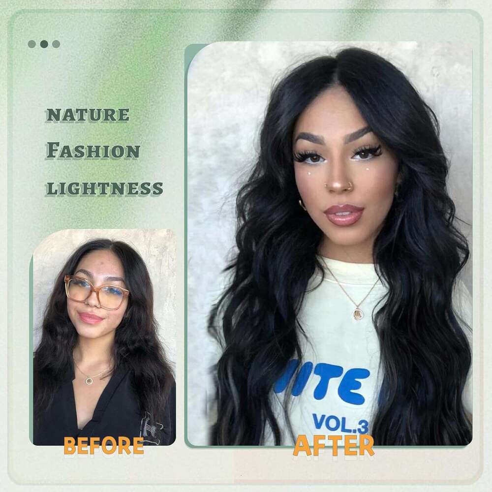 Long Wavy Wigs Women Curly with Middle Part Synthetic 26 Inch Natural Looking Black Wig for Daily Party Use