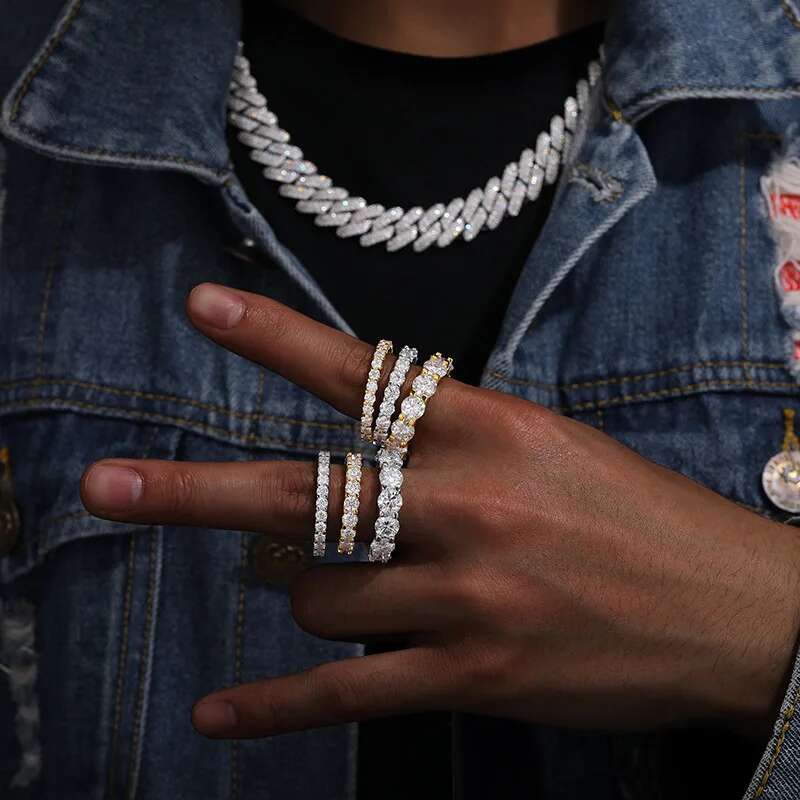 Full Moissanite 5MM Unisex Rings S925 Sterling Silver High Quality Exquisite Elegant Ring for Women Men