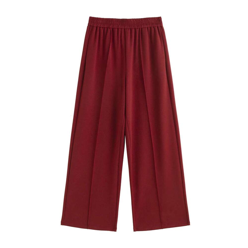 DUSHU Red Pant Casual Sport Style Female Autumn Thick Long Trousers Beige Elastic Waist Straight Pants For Women 24Ds83048