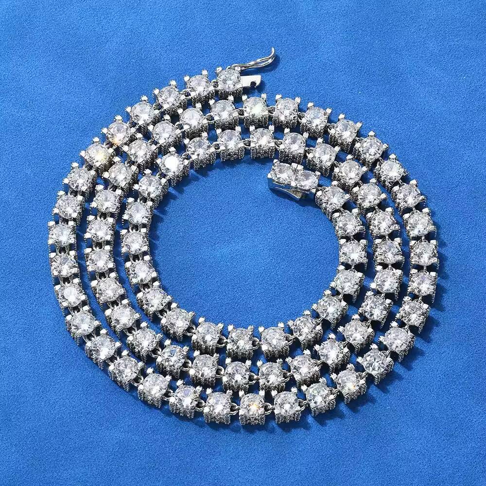 Sparkling VVS Moissanite Tennis Chain Necklace 925 Silver Rose Gold Plated Iced Out Cut Jewelry for Womens Anniversary