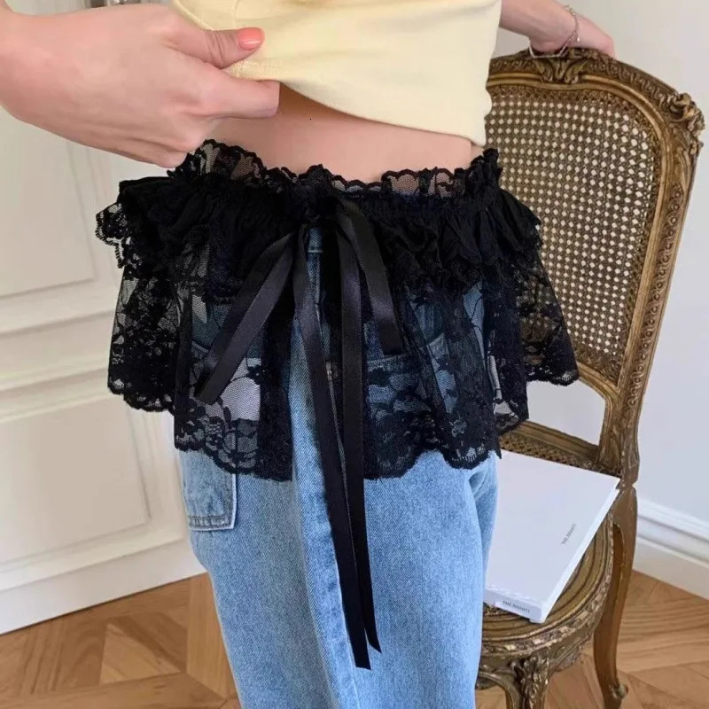 Lace Mini Skirts Women Elegant Sweet Lolita Short Skirts High Waist Y2k Streetwear Ruffle Skirts Lace Trim Butt Curtain Skirt 250428