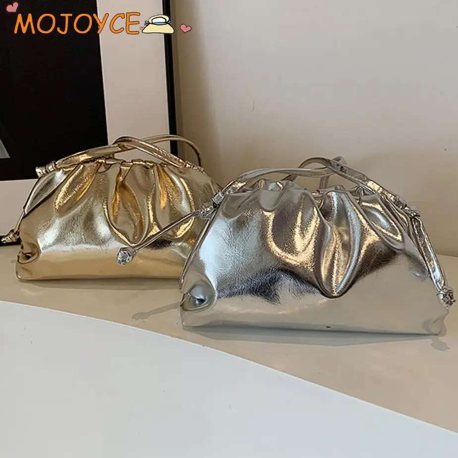 Small Design Women S Soft PU Leather Gold Sier Cloud Hobo Bag Elegant Dressy Handbag Ruched Dumpling Party Clutch Purse Bag