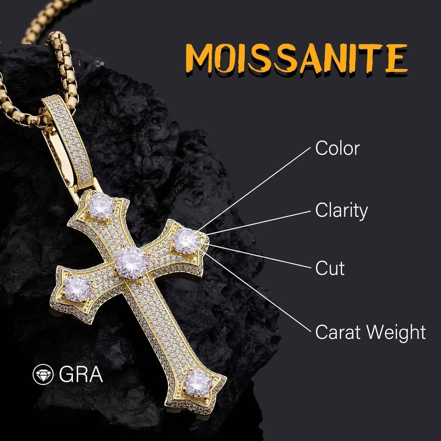 In Stock Retail Price Best Selling Unique Design Iced Out Hip Hop Jewelry 925 Silver Baguette Moissanite Diamond Cross Pendant