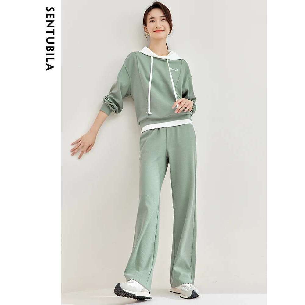 SENTUBILA Women's Sports Suit Hoodies Wide Leg Sweatpants Two Piece Set Autumn Outfits Sweatsuits For Women Sportswear 133Z49590