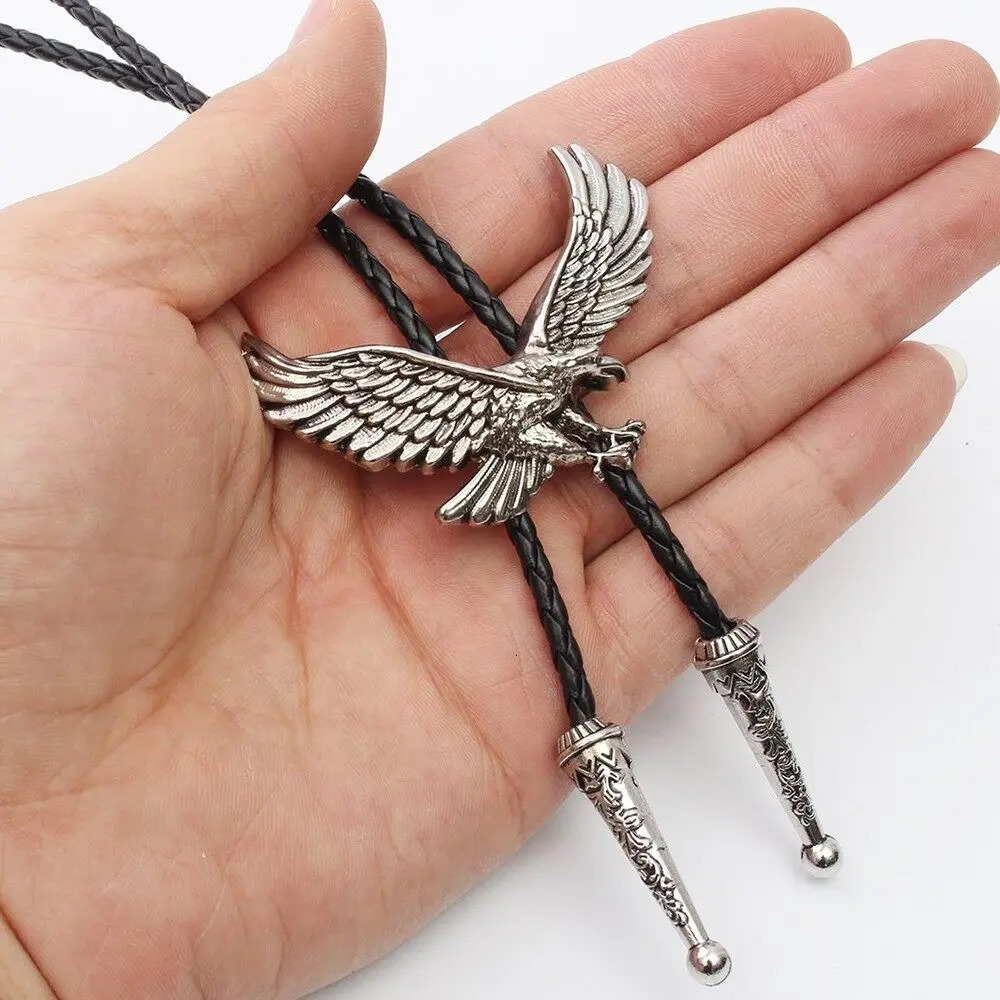 Metal eagle and leather rope Mens Tie Necklace Jewelry Western Cowboy Shirt Bolo Bow Necktie 250430