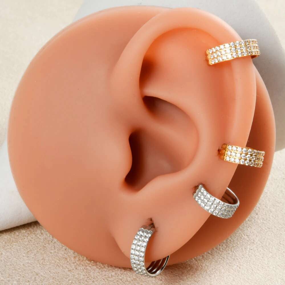 1Pc Surgical Steel Inlaid CZ Lip Ring Golden One/Two/Three Row Cross Zirconia Nose Septum Ear Piercing Helix Cartilage Stud