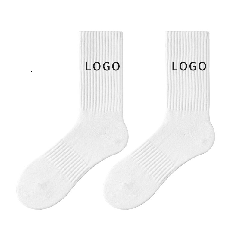 Sports men's spring autumn all cotton trendy socks, combed cotton, sweat absorbing breathable, solid color mid length socks for men and women can
