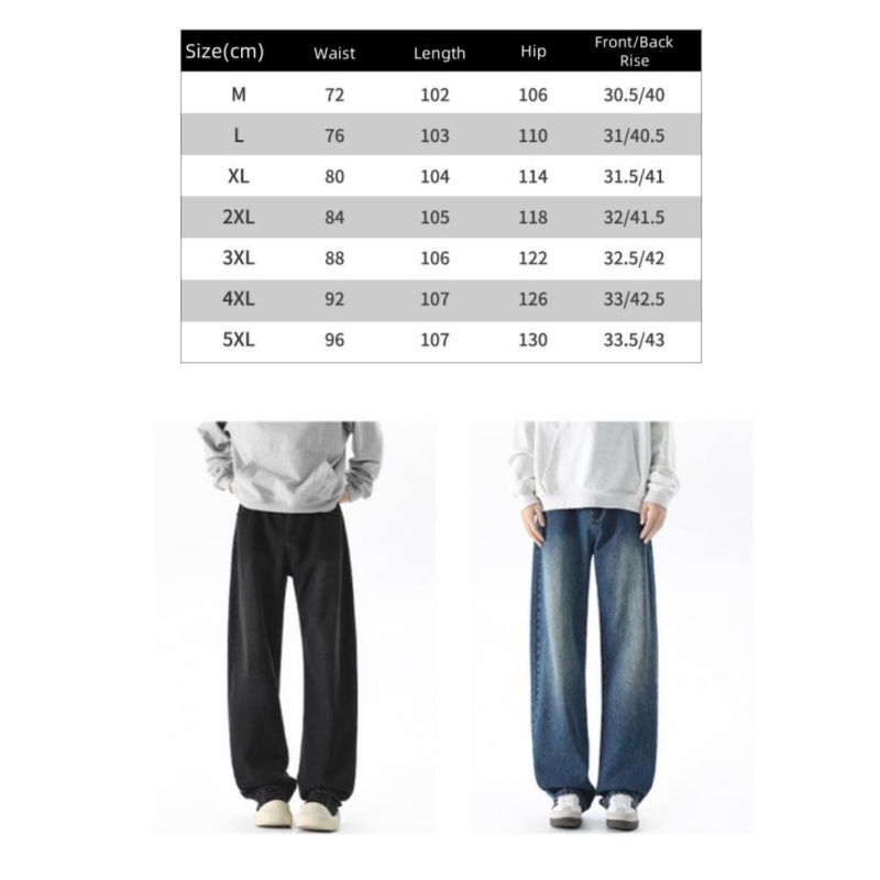 PLus Size 5XL Denim Pants Men Jeans Straight Washed Jean Loose Full Length Solid Loose Zipper Fly Spliced Distressed Mid Waist Vintage Trousers