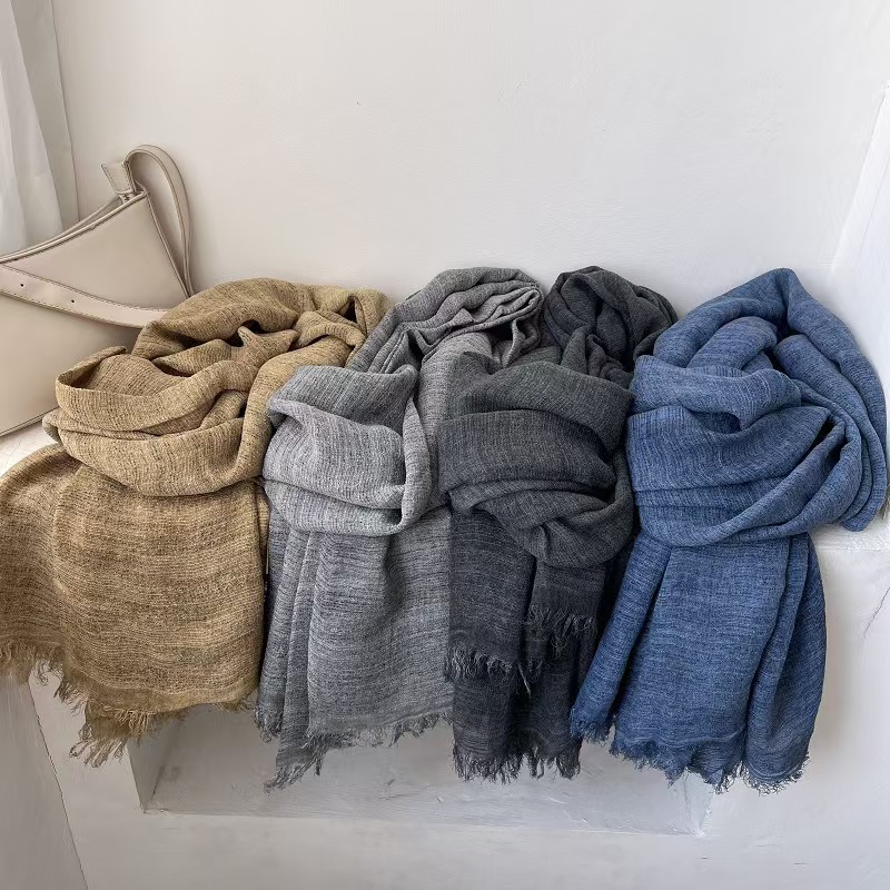 T597 scarf women autumn literary fresh all-match contrast color striped texture men and women the same cotton and linen thin shawl neck scarf spring a