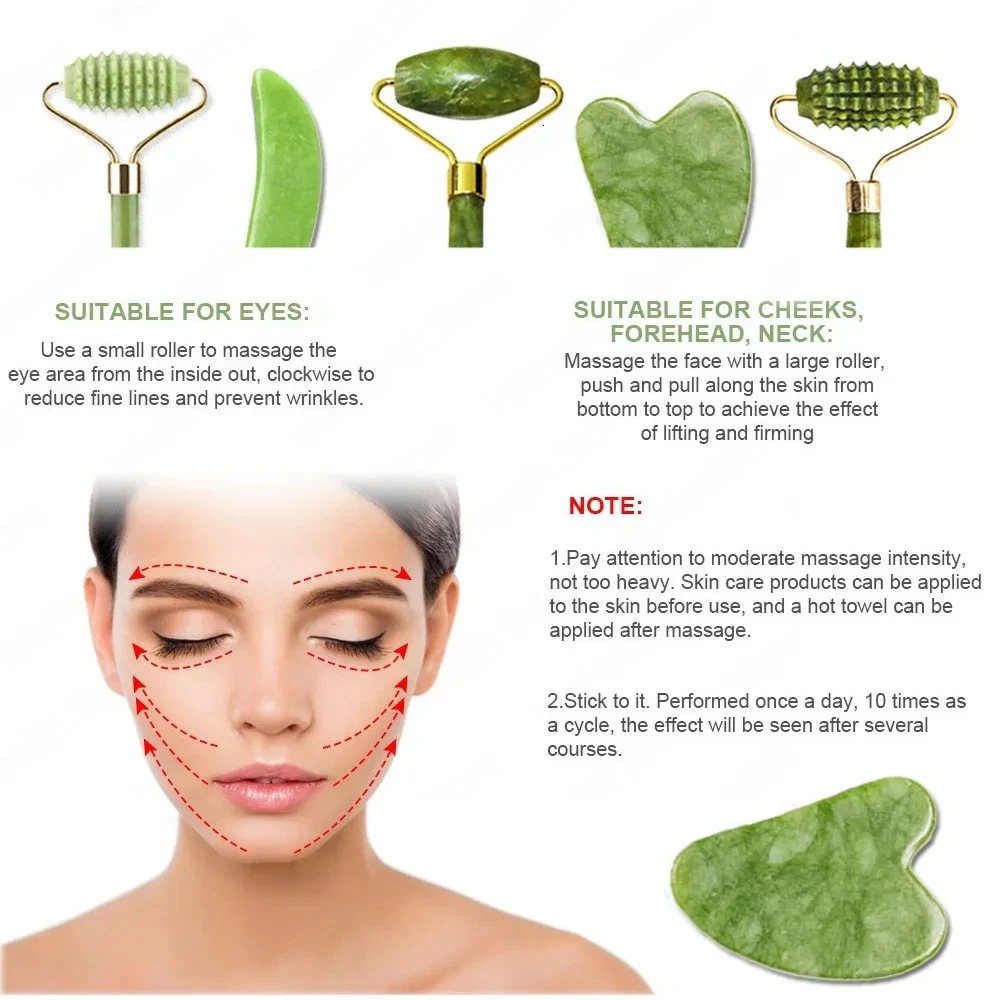 4pcs Jade Roller Gua Sha Facial Roller Massager With Gua Sha Scraping Tool Jade Stone Massager For Face And Neck - Mothers 250424