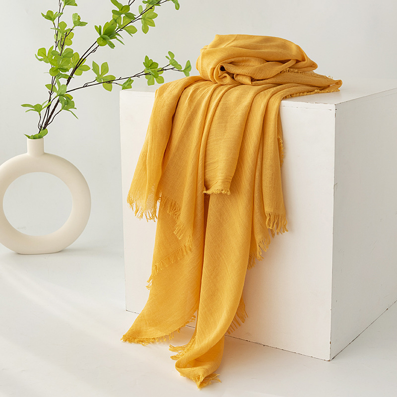 K579 Cross-border cotton and linen scarf high-end spring and summer pure color Japanese and Korean atmosphere gauze scarf sunscreen shawl simple long 