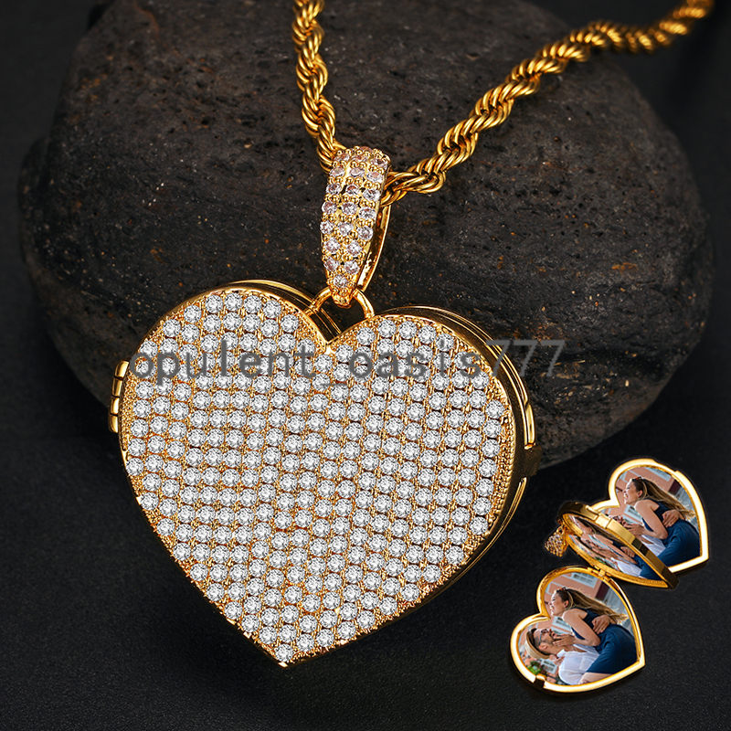 Jewelry Hip Hop Heart Shape Locket Photo Pendant Iced Out moissanite Diamond Empty Memory DIY Picture Pendant