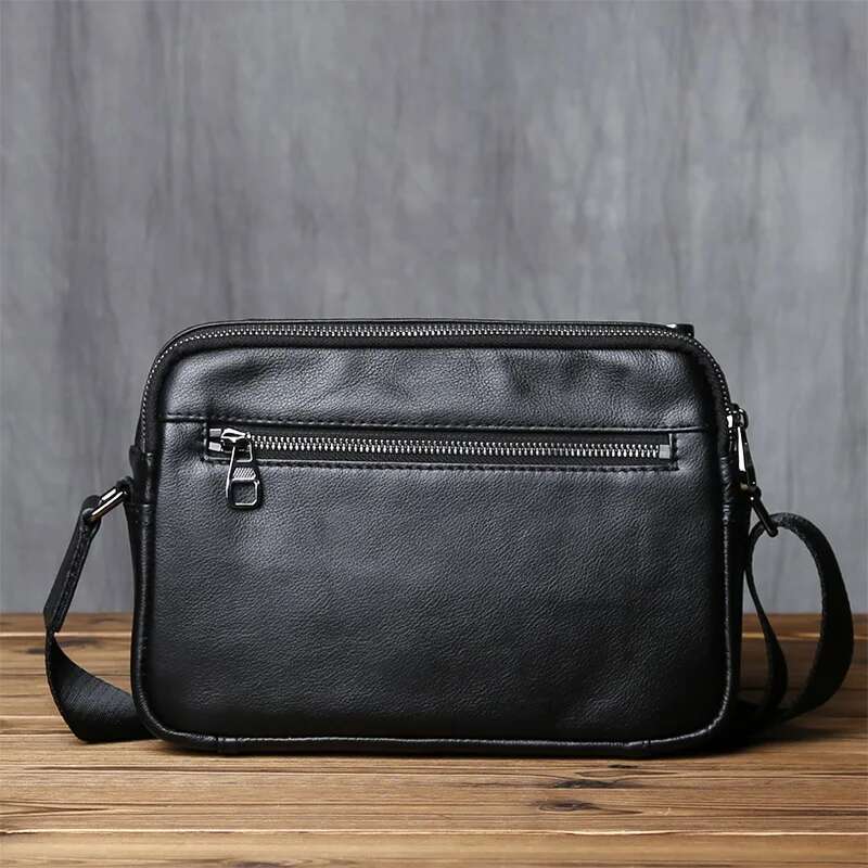 NZPJ Casual Leather Men Shoulder Natural Cowhide Messenger Bag Large Capacity Business Solid Color Backpack for 10-inch Ipad