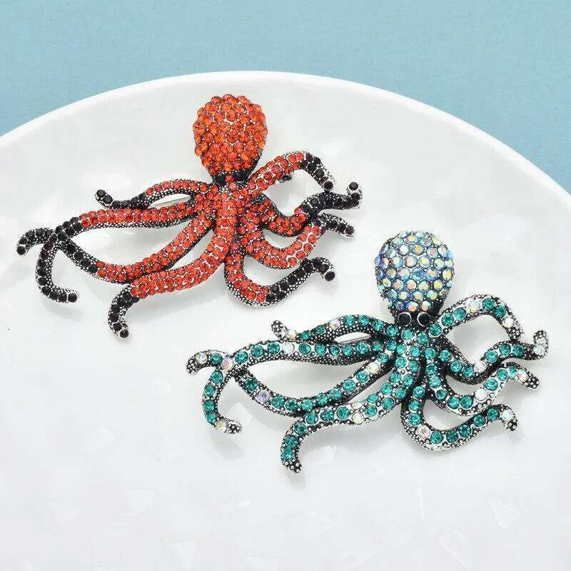 Women Sparkling Octopus Fish Pin Rhinestone Sea Animal Party Brooch