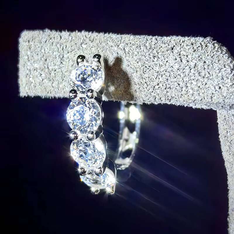 GRA Fine Jewelry Rhodium Plated S925 Silver Shimmering VVS D Color Moissanite Huggie Hoop Earrings for Women Pass Diamond Tester
