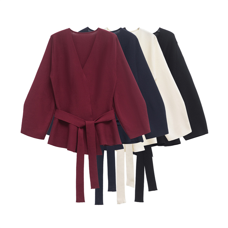 2025 Summer New Women's Clothing Design with Belt Knitted Long Sleeve Suit Coat Solid Color Versatile
