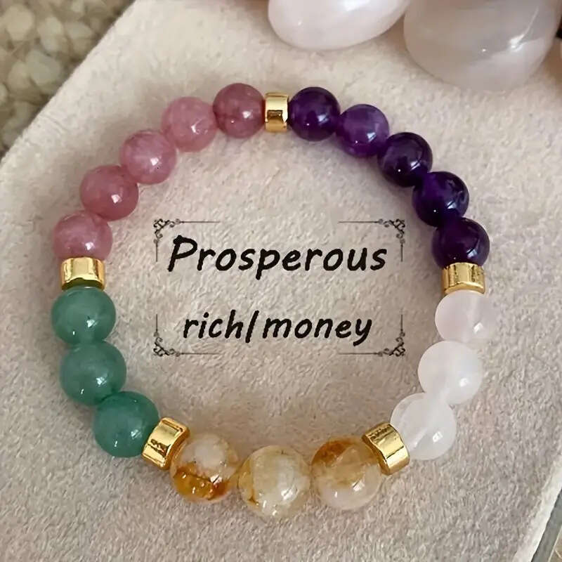 New Natural Stone Amethyst, Yellow Crystal, Green Donglin Beaded Bracelet, Rich and Elegant Style, High end Sensation Handstring