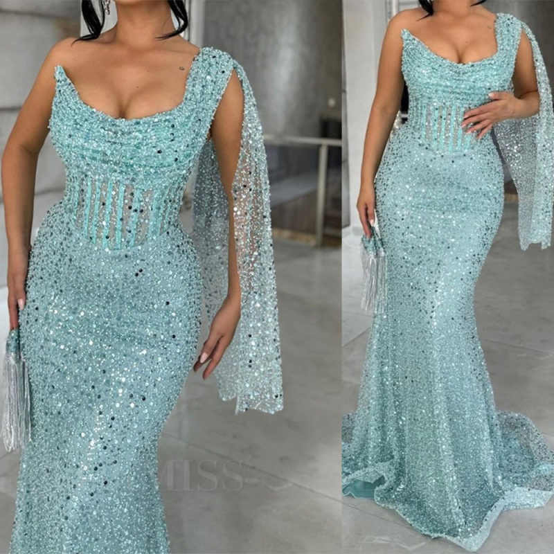 Sexy Sequined Prom Dresses Pleats One Shoulder Beading Birthday Party Dress Backless Homecoming Cocktail Evening Gowns Customized