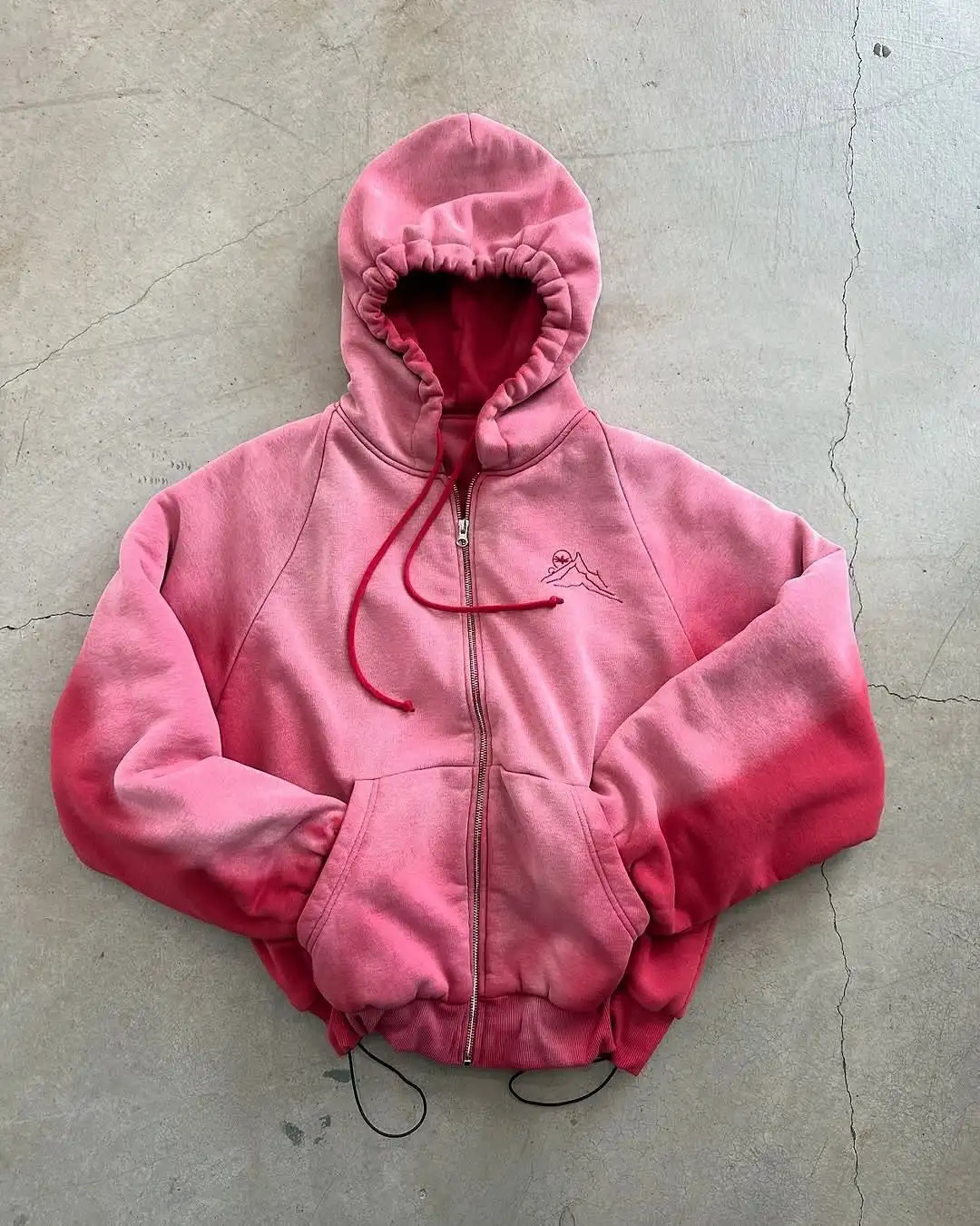 American High Street Wrinkles Wash Bright Gradient Cotton Zipper Hoodie Mens Loose Seasonal Trend Wear 250418