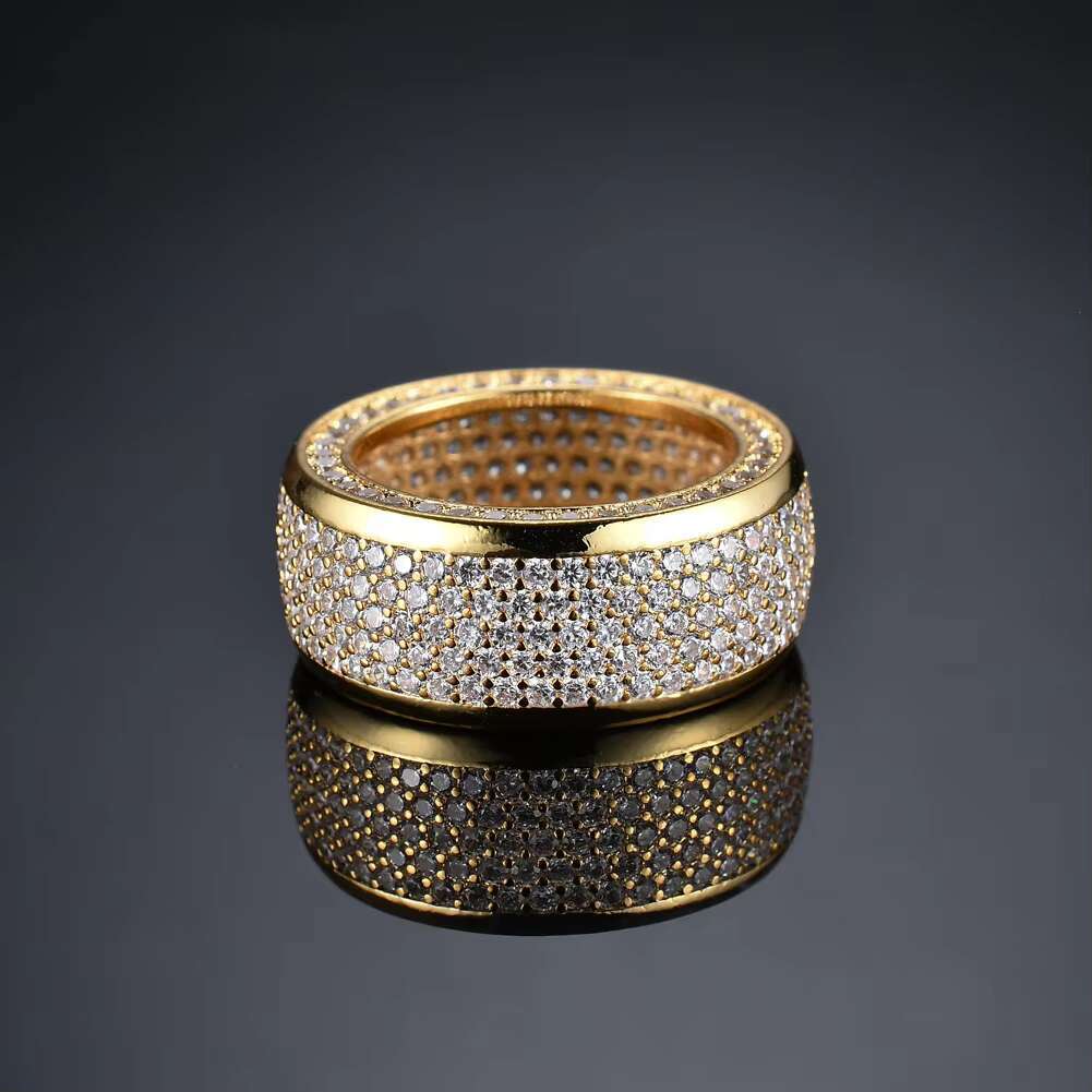 Handmade Customized Hiphop Ring Gold Plated Sterling Silver Round Cut Melee VVS Moissanite Diamond Mens Jewelry Ring