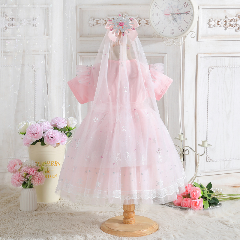 DISNEY Elsa Princess Dress kids designer clothes Girls Short Sleeve Icy Blue Dress Baby Fancy Party Dress Children's Tulle Dress