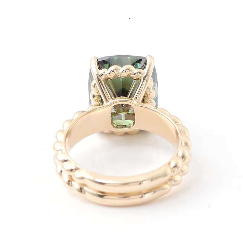 Vintage green cushion cut carbon silica ring, engagement twisted ring