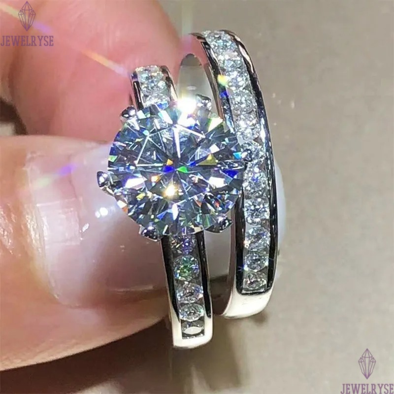 2024 Choucong Six Claw Wedding Rings Classical Jewelry 925 Sterling Silver Fill Large Round Cut 5A Cubic Zircon CZ Diamond Women Couple Bridal Ring Se