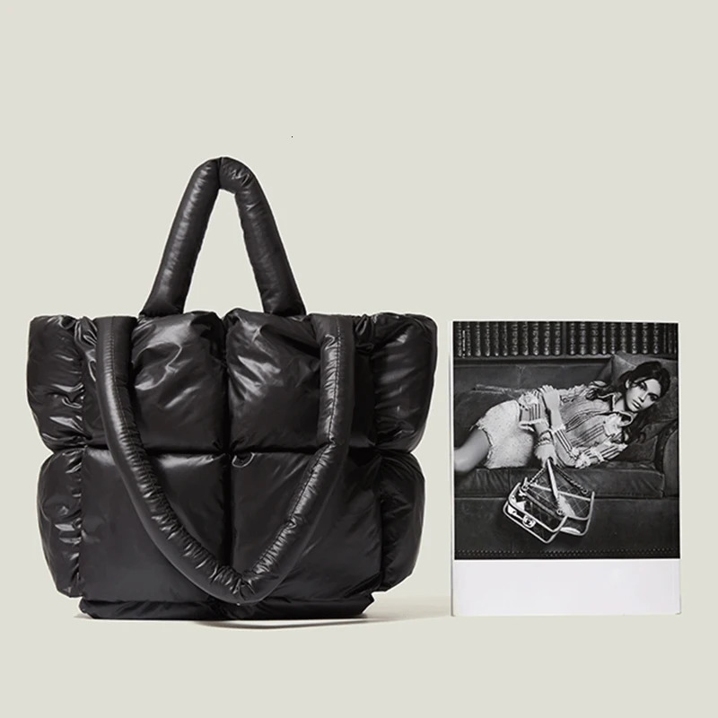Winter Single Shoulder Handbag Womens Space Pad Cotton Feather Bottom Bucket Handbag Large Capacity Shopping Bag Bolsa Feminina 250427
