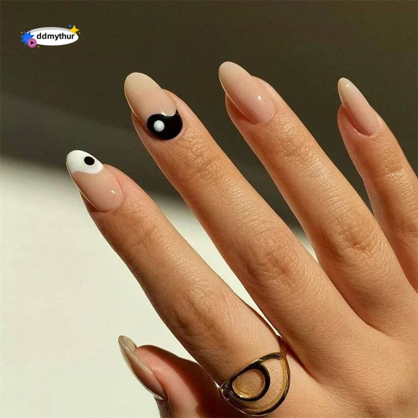 24Pcs/Set Artificial Full Cover Wearing Reusable False Al Fake Nails Art Medium Long Oval Press on Acrylic Nail Tips ddmythur