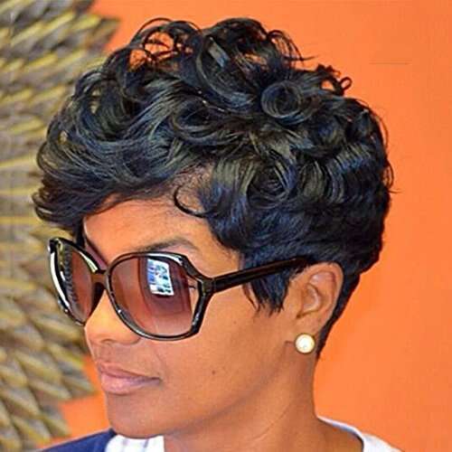 HOTKIS for Black Women Human Hair Pixie Cut Glueless Wig Short Wigs Natural Curly
