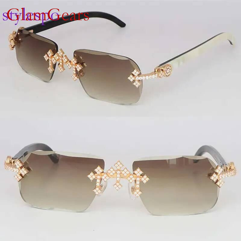 Cross Accessories Moissanite Set Rimless Womans Big Stones Dia Sun glasses Original White Buffalo Horn Men Women Sunglasses SizeMoissanite sunglasses