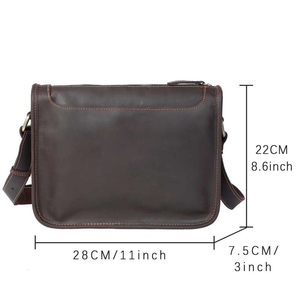S.WORKER Vintage Genuine Leather Men's 11" Messenger Crossbody Bags Crazy Horse Cowhide Shoulder Bag Top Layer Fashion