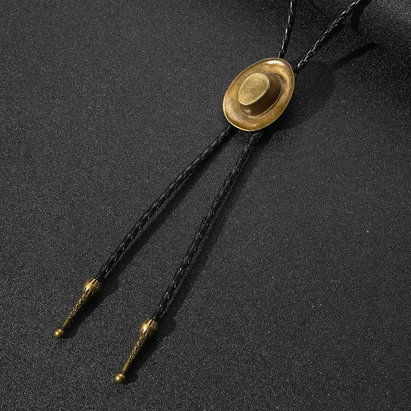 Vintage Cowboy Jazz Hat Alloy mens bolo tie Men Women Leather Rope Long Necklace Sweater Chain shirts Bolo Tie Men Accessories 250430