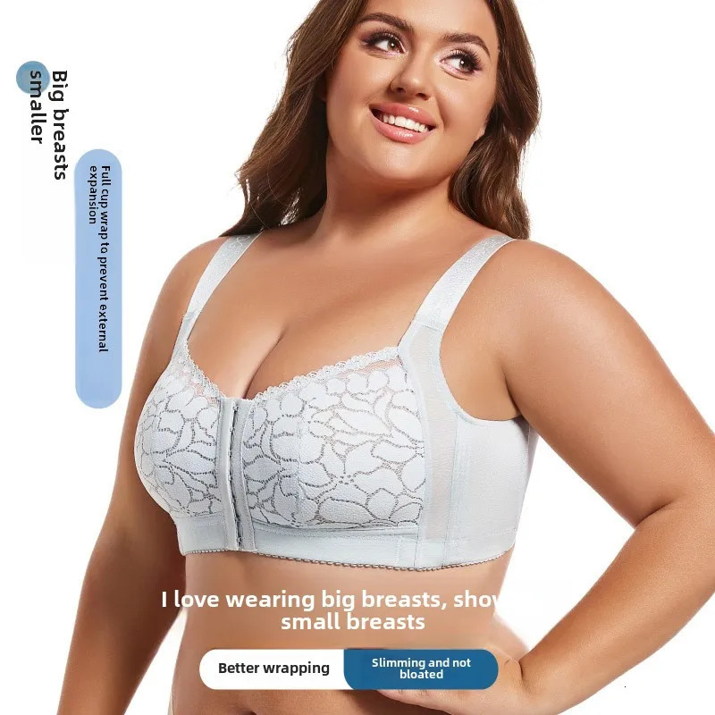 Womens plus size lace underwear lightweight front buckle n adjustable lifting and anti sagging bra without steel ring 250430
