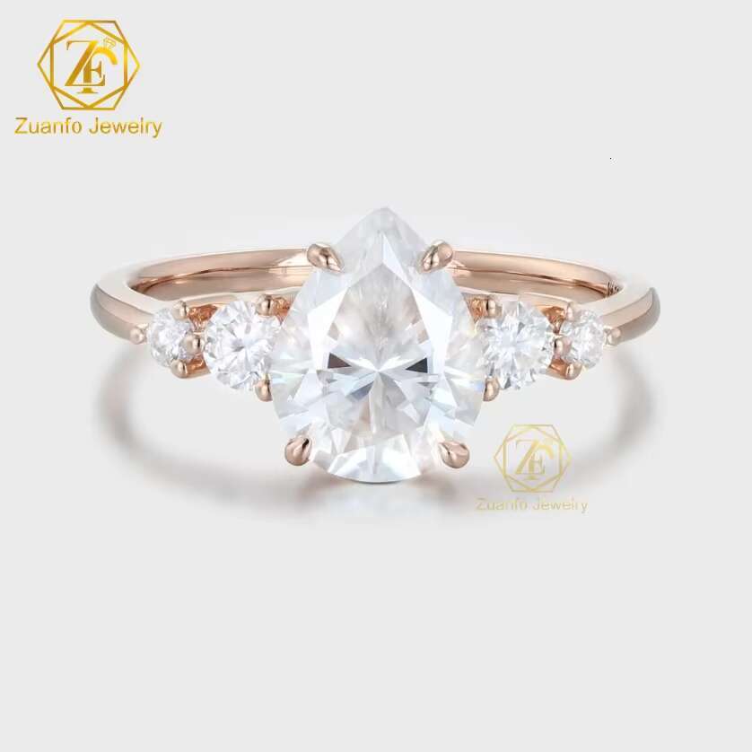 Luxury GRA Certificate Pear Shape Diamond Ring VVS Moissanite Diamond Ring 14k 18k Gold Engagement Ring for Women