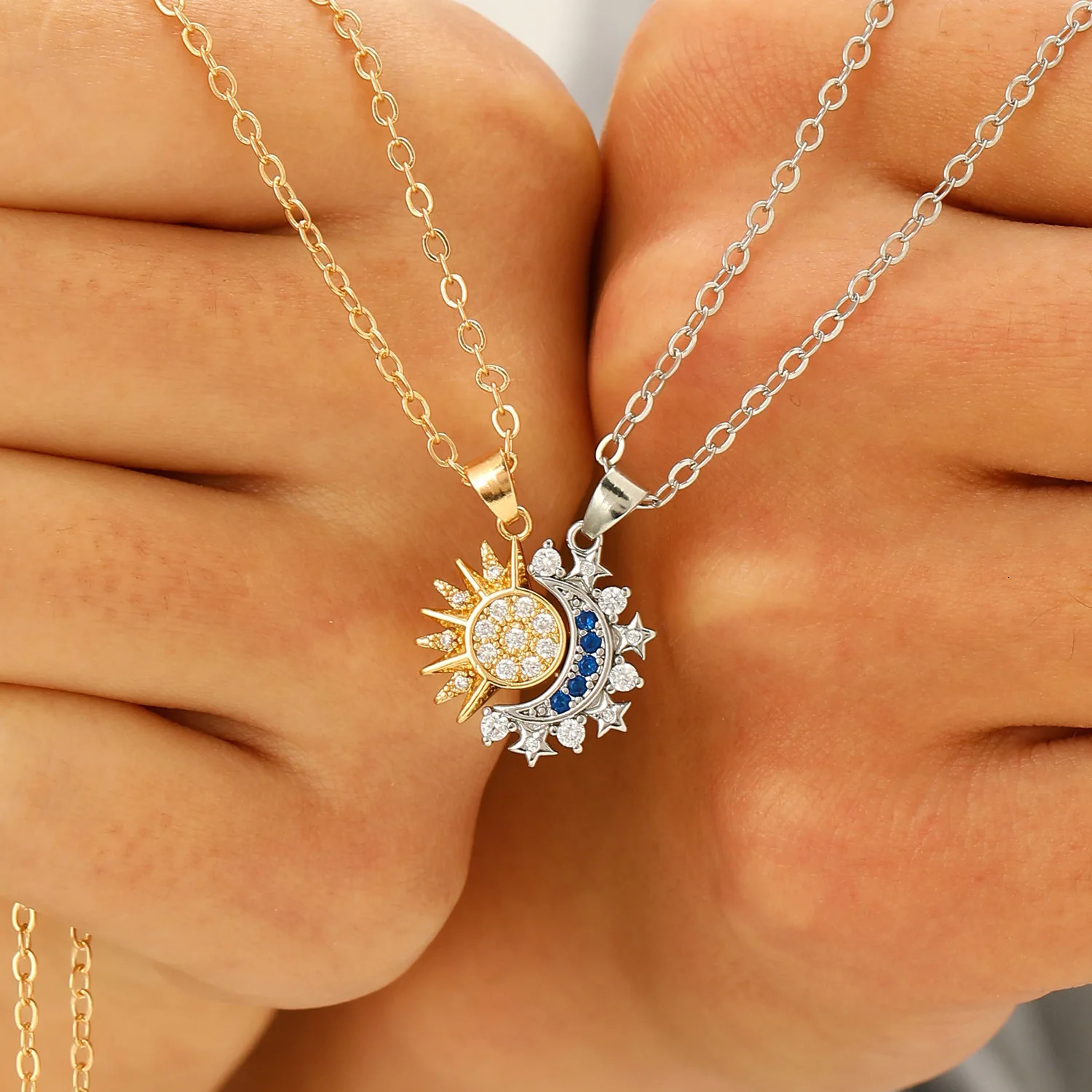 LATS Stainless Steel Magnetic Sun Moon Couple Necklace Fashion Chain for Men and Women Good Friend Gifts Trend Jewelry 250428