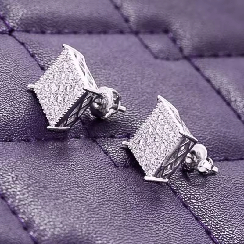 Hip Hop 9MM VVS Moissanite Square Mens Cluster Stud Earrings 925 Sterling Silver Passes Diamond Tester Mens Jewelry