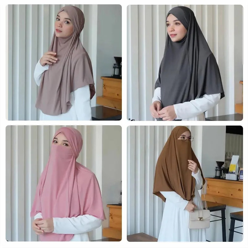 Large Plain Muslim Ethnic Scarf Women Hijab Islamic Muslim Hijab Instant Turban Arabic Scarfs Khimar HeadwrapsFRNT56CMBK90CM 250420