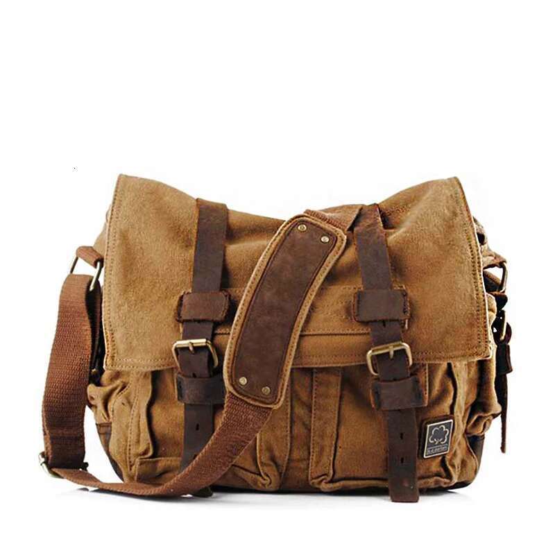 2025 Fashion Vintage Leather Women's Men's Messenger Cotton Canvas Crossbody Men Shoulder Sling Casual Bag