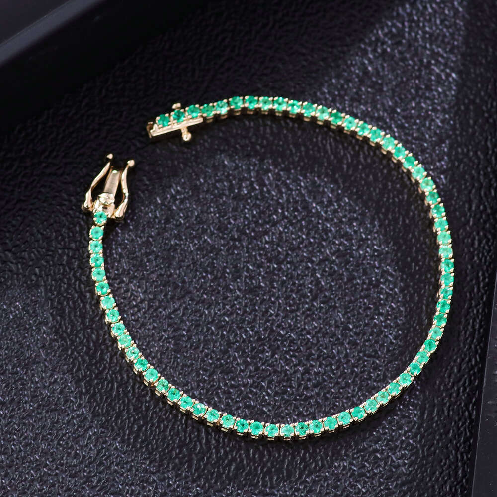 Custom Fine 14k Pure Gold 3mm Round High Quality Lab Grown Emerald Tennis Bracelet Jewelry Gift for Men and Women