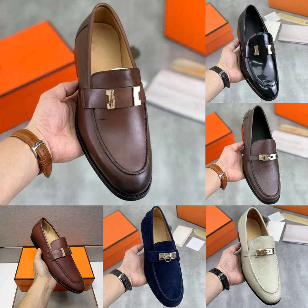 man Dress Shoes Black Side Slip-On Buckle - Stylish Office business party wedding formal shoes Leather Patent Leather Suede Oxford Brogue loafer designer shoe mens