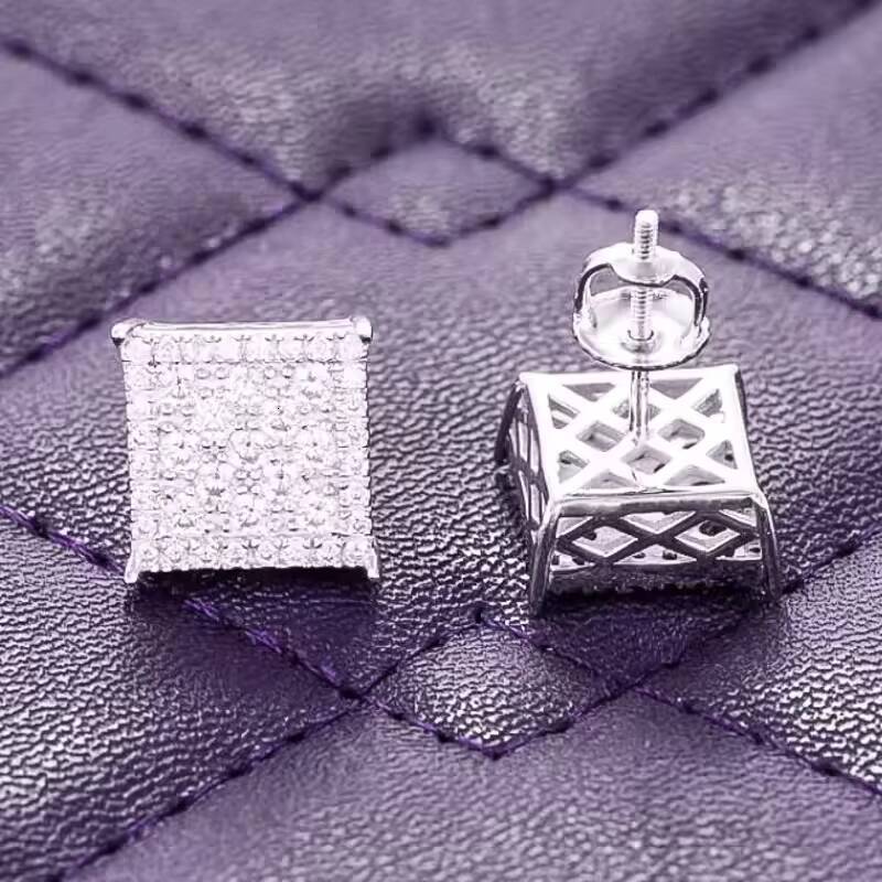 Hip Hop 9MM VVS Moissanite Square Mens Cluster Stud Earrings 925 Sterling Silver Passes Diamond Tester Mens Jewelry